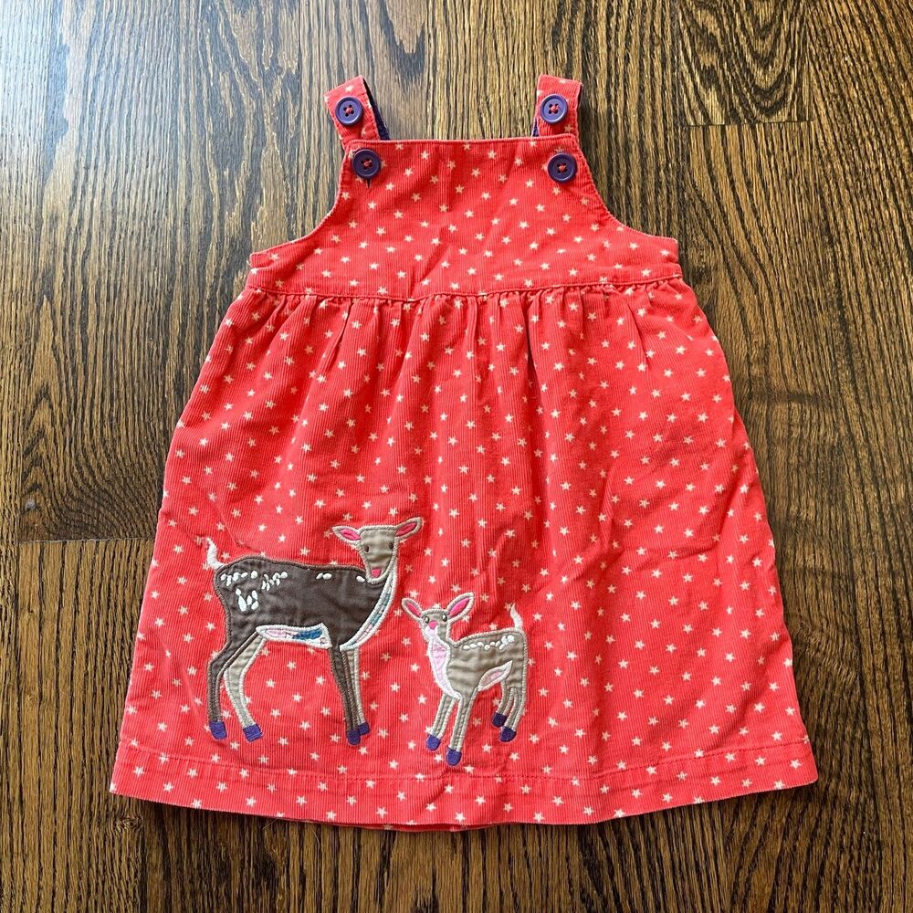 Mini Boden Appliqué Deer Star Corduroy Pinafore Dress (12-18M)